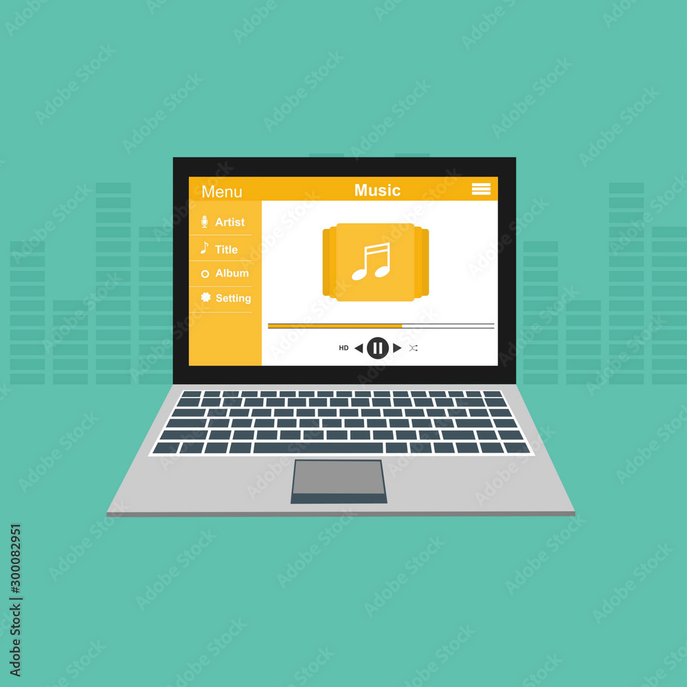Wall mural modern media player user interface with panel control in modern flat design