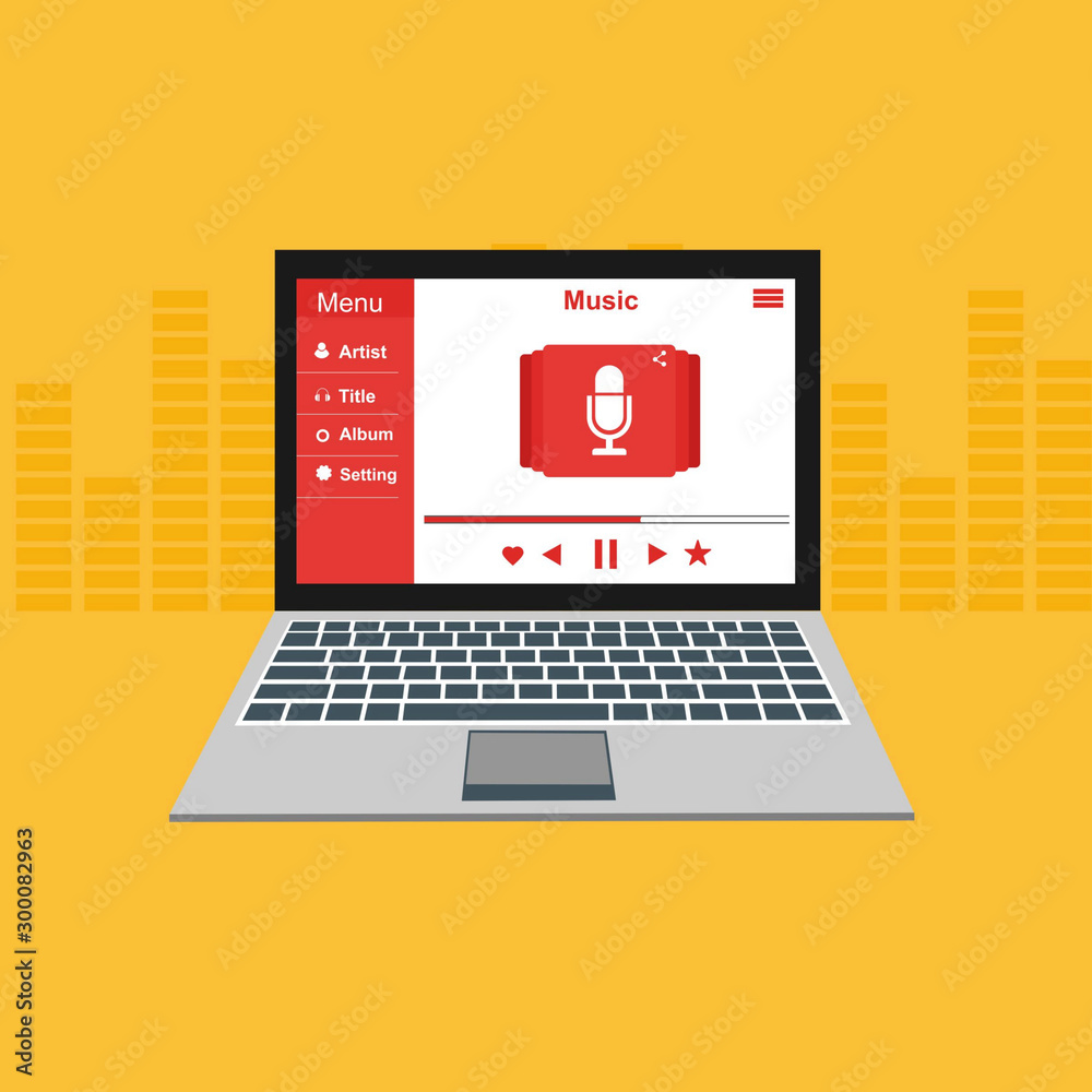 Wall mural modern media player user interface with panel control in modern flat design