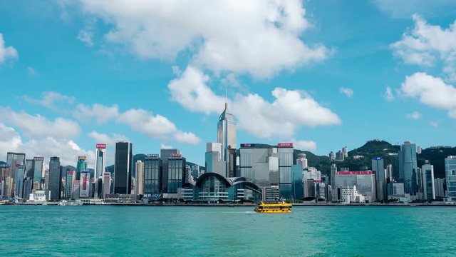 Time lapse of Victoria Harbor and Hong Kong Island Skyline.
