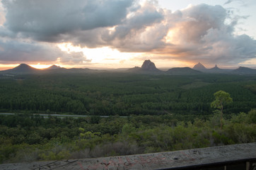 Glass House Mountains at sunset