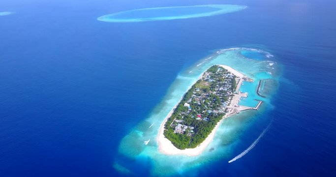 Ukulhas, Maldives, Aerial. Beautiful tropical inhabited atoll island, Alif Alif Atoll in blue Indian ocean