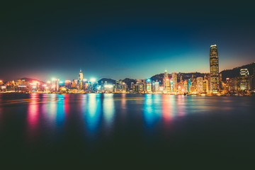 Long exposure photography of Victoria Harbor in Hong Kong 