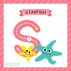 Letter S uppercase tracing. Smiling Starfish