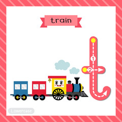Naklejka premium Letter T lowercase tracing. Train