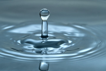 Beautiful splash of water drop on water surface, macro photo