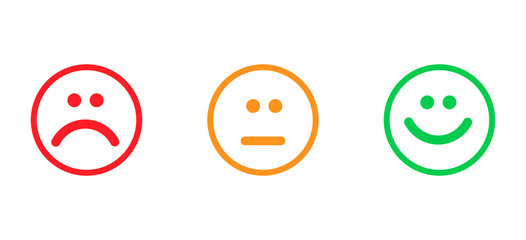 Set of flat emoticons islolated on white background. Happy or angry emotion