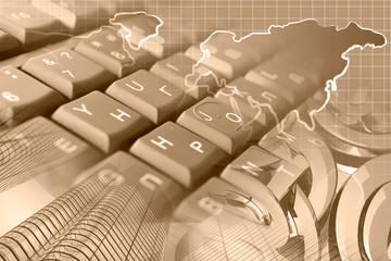 Keyboard, mail signs and map