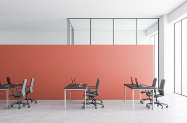 Fototapeta na wymiar Red modern open space office interior