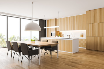 Panoramic white and wood kitchen corner