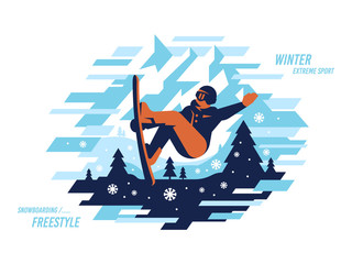 Snowboarding freestyle vector modern illustration design on a white background
