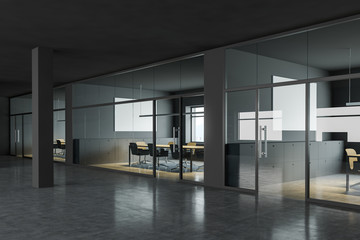 Gray conference rooms in business center hall