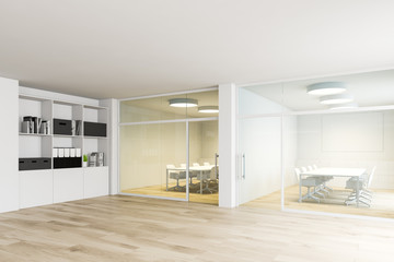 White and yellow meeting rooms in modern office