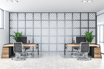 Stylish white and metal open space office
