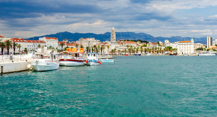 Fototapeta na wymiar Boats on the pier in the resort town of Split, Croatia.