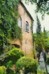 Fototapeta na wymiar Italian village Illustration creating Impressionist painting.