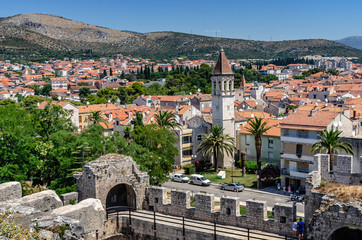 Fototapeta premium View of the port and embankment from the fortress of the city of Trogir.