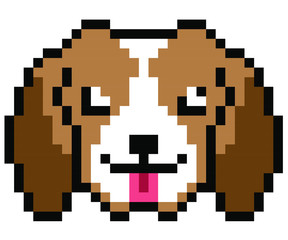 vector pixel art Beagle dog isolated on white background, brown and white dog.