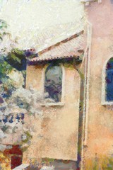 Italian village Illustration creating Impressionist painting.