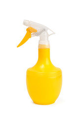 Yellow spray bottle on white background