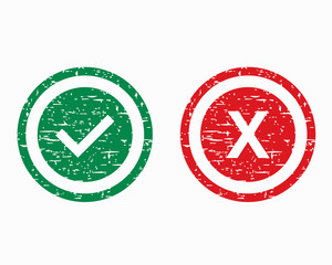 Button icons for: Accepted/Rejected, Approved/Disapproved, Yes/No, Right/Wrong, Green/Red, Correct/False, Ok/Not Ok - vector mark web symbols in green and red.