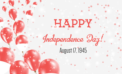 Indonesia Independence Day Greeting Card. Flying Balloons in Indonesia National Colors. Happy Independence Day Indonesia Vector Illustration.
