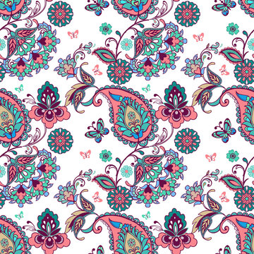 Oriental seamless paisley pattern. Floral wallpaper