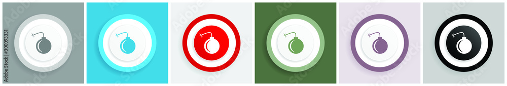 Aufkleber Bomb icon set, colorful flat design vector illustrations in 6 options for web design and mobile application