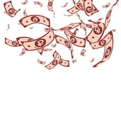 Russian ruble notes falling. Random RUB bills on w