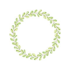 Laurel wreath with greenery branches - Watercolor illustration. Happy new year and merry christmas. Winter composition. Perfect for cards, wedding invitations, banners, posters