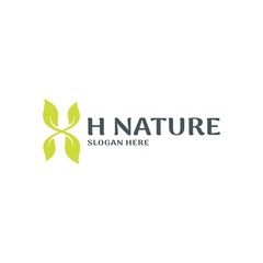 Letter H with Leaf Logo Design. Leaf Nature Design vector Art. Modern and Creative Nature Logo Design