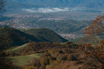 Fototapeta na wymiar Aerial view of Rieti city in the autumn season, Lazio, Italy