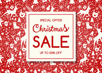 Christmas Sale banner with ornaments. Vector.