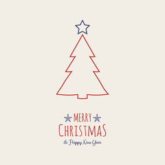 Fototapeta premium Merry Christmas and Happy New Year - greeting card with hand drawn tree. Vector.