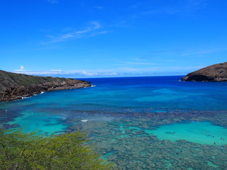 Blue Sky and Emerald Green Sea, Waikiki, Honolulu, Hawaii, USA