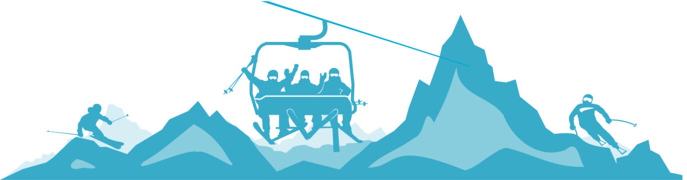 Chairlift Ski Mountain Vector Silhouette