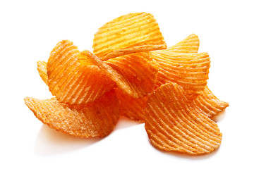 Crispy potato chips isolated over white