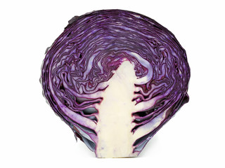 half red cabbage isolated on white background