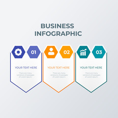 Hexagon informational infographic template design. Business concept infograph with 3 options, steps or processes. Vector visualization can be used for workflow layout, diagram, annual report, web