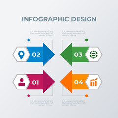 Arrow process infographic template design. Business concept infograph with 4 options, steps or processes. Vector visualization can be used for workflow layout, diagram, annual report, web
