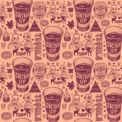 Seamless Pattern With Tequila Crazy Bar Doodles, Typography And Design Elements. Vector Illustration