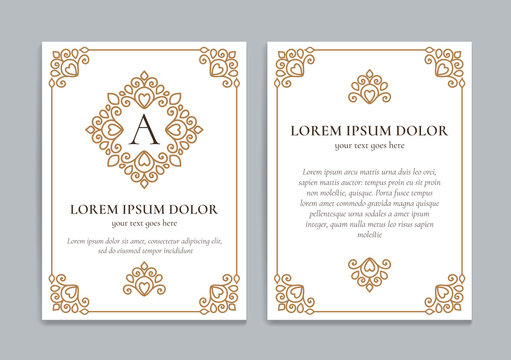 White vector greeting card with golden luxury frame template. Great for invitation, flyer, menu, brochure, monogram, background, wallpaper, decoration, packaging or any desired idea.