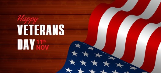 Fototapeta na wymiar Creative illustration,poster or banner of happy veterans day with u.s.a flag and wood background