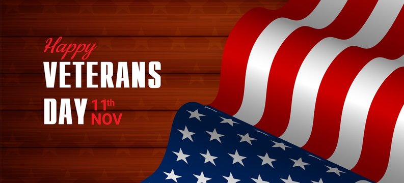 Creative Illustration,poster Or Banner Of Happy Veterans Day With U.s.a Flag And Wood  Background