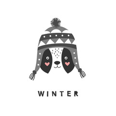 Cute cartoon bear in a winter knitted hat. Vector illustration isolated on a white background for children.