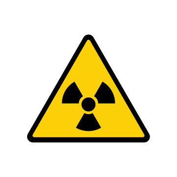 Warning radioactive zone in triangle icon isolated on white background. Sign toxic. Color radioactivity image. Dangerous radiation area symbol. Chemistry poison plane mark. Stock vector illustration