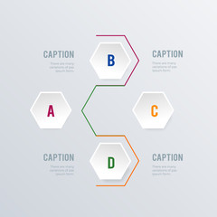 Hexagon informational infographic template design. Business concept infograph with 4 options, steps or processes. Vector visualization can be used for workflow layout, diagram, annual report, web