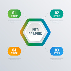 Hexagon organzational infographic template design. Business concept infograph with 4 options, steps or processes. Vector visualization can be used for workflow layout, diagram, annual report, web