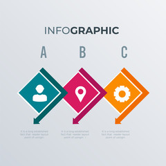 Arrow infographic template design with icons. Business concept infograph with 3 options, steps or processes. Vector visualization can be used for workflow layout, diagram, annual report, web