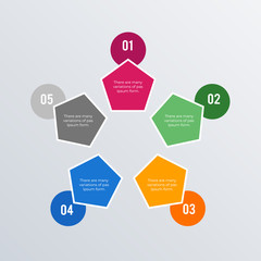 Hexagon infographic template design. Business concept infograph with 5 options, steps, or processes. Vector visualization can be used for workflow layout, diagram, annual report, web
