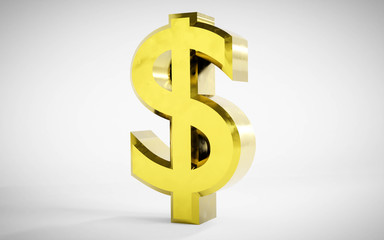 golden dollar sign on white background 3d illustration render